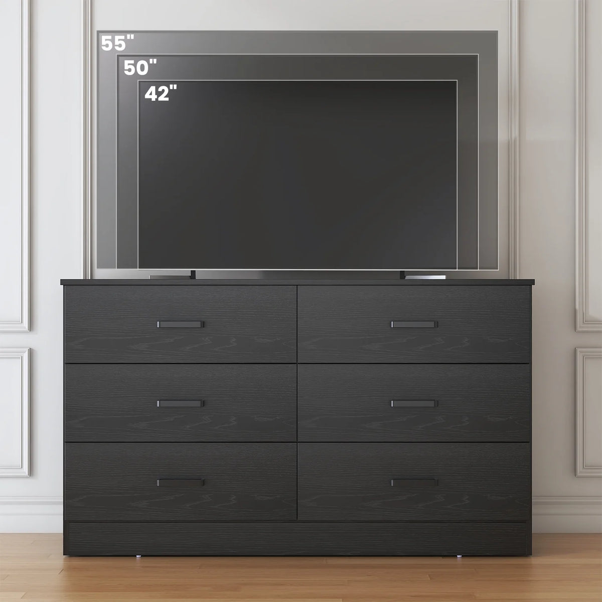 Winkalon 6 Drawer White Double Dresser, Wood Storage Cabinet with Easy Pull Out Handles for Living Room, Chest of Drawers for Bedroom