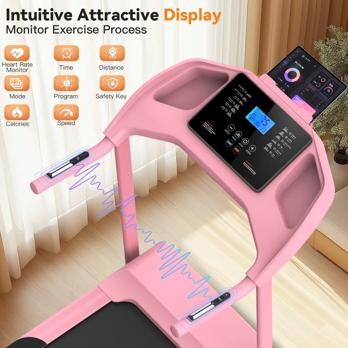 Treadmill with 8% Incline, 3.0 HP Foldable Compact Treadmill with Sit - up Function, 300 lb Walking Running Treadmill with LCD Display for Exercise, 12 Programs