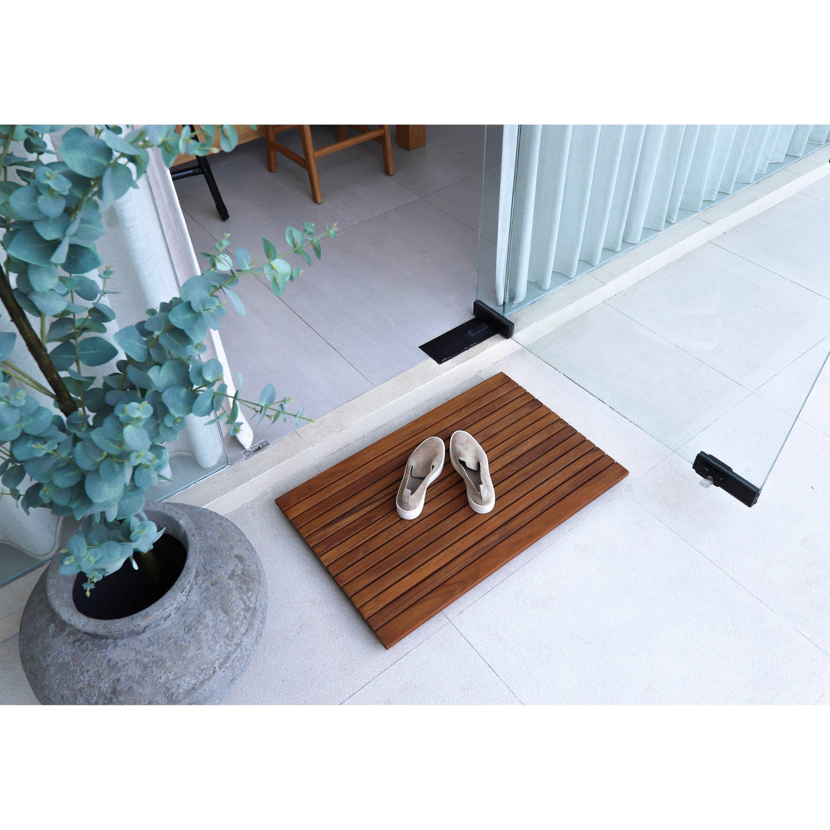 Nordic Style Oiled Teak Shower Mat 31.4" x 19.6" Wide End Slat