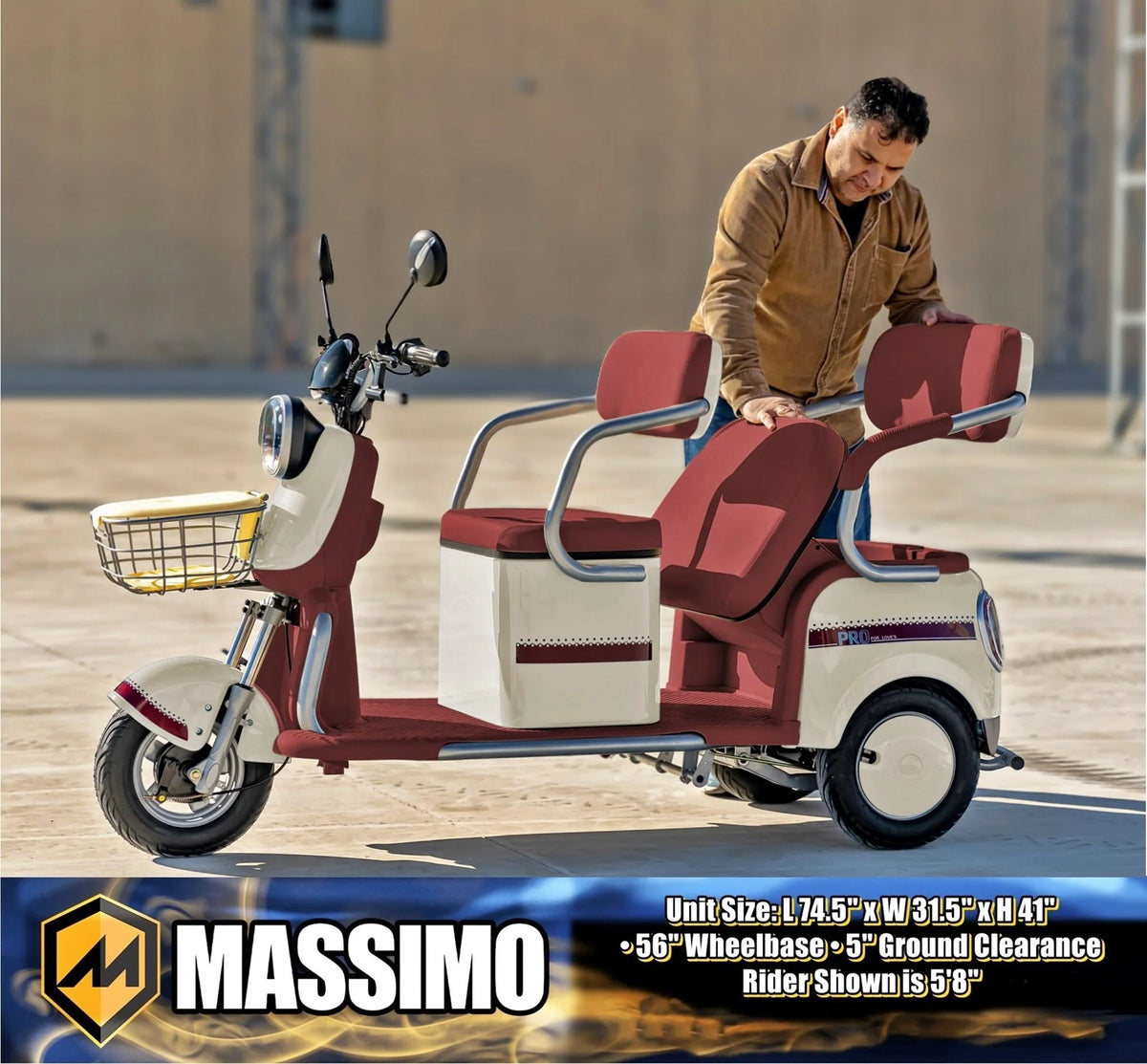 Massimo MGC E - Trike 3 - Wheel Electric Cart - 17 MPH, 2 - Seater Adult Scooter - Blue