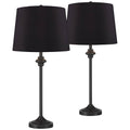 360 Lighting Lynn Modern Country Cottage Buffet Table Lamps 26" Tall Set of 2 Black Metal Faux Silk Drum Shade for Bedroom Living Room Bedside