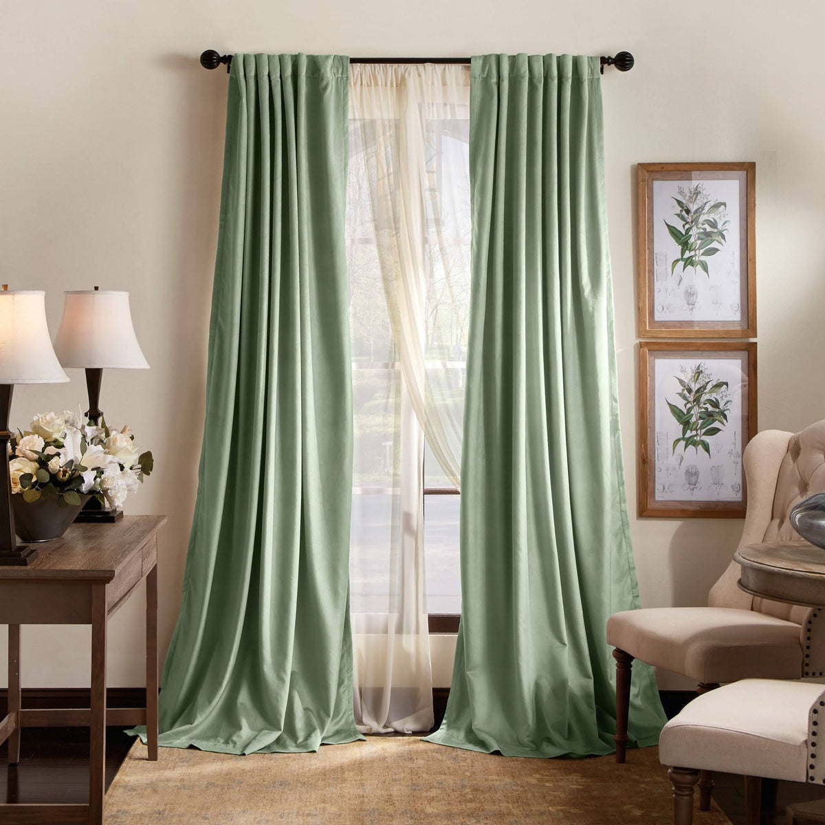 Martha Stewart Lucca Velvet 50" x 95" Blackout Curtain Set - Linen