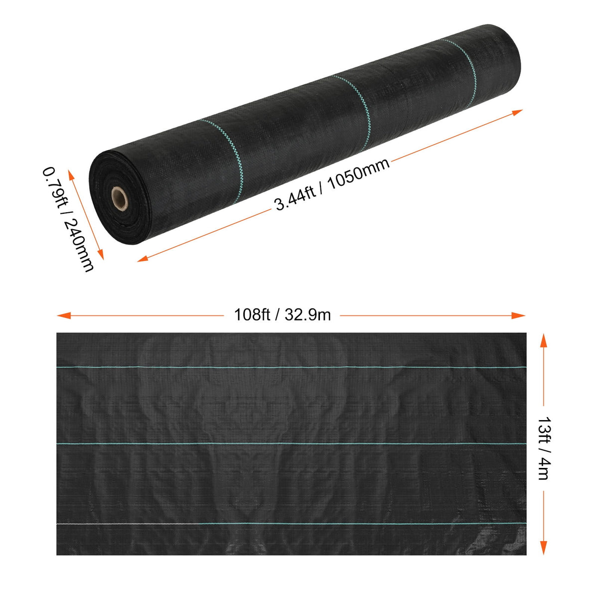 KFFKFF 13ftx108ft Superior Strength Weed Barrier Landscape Material, 5 oz Geotextile Fabric for Under Gravel, Excellent Permeability for Weed Restriction Mat, Driveway Material