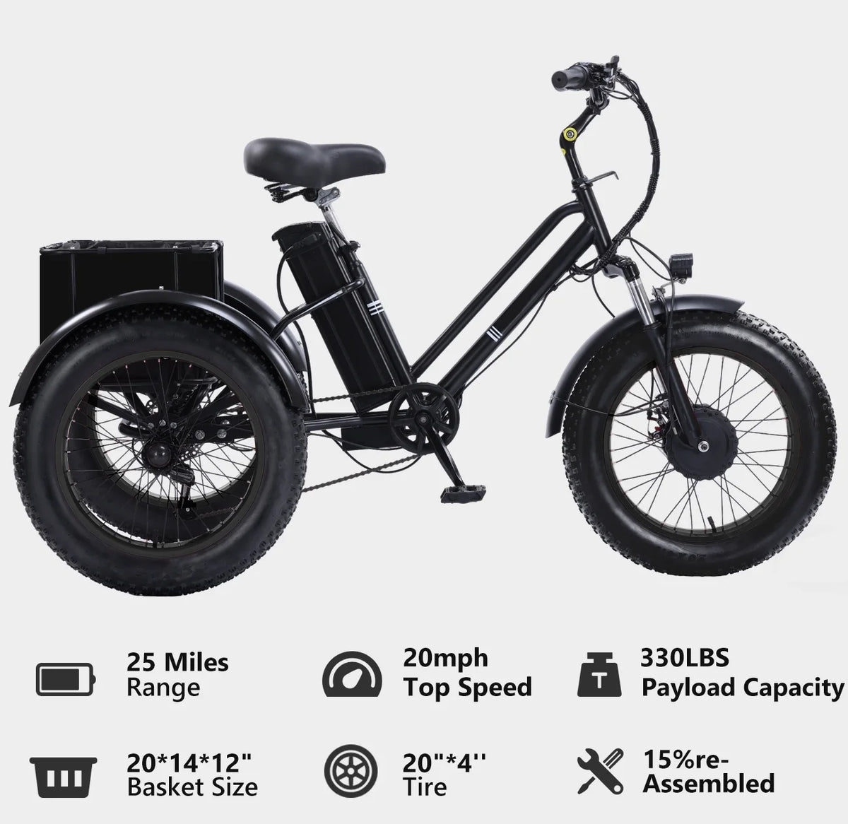YEBEI Electric Tricycle for Adults Folding E - Trike Motorized Tricycle Electric 3 Wheels Trike Powerful 500W Motor Electric Tricycle 48V15AH Lithium Battery Max 20MPH 20*4.0" Fat Tire Orange