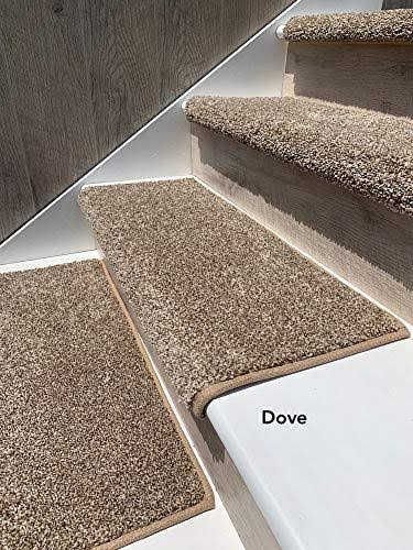 Oak Valley Designs Rounded Bullnose Carpet Stair Tread - Anti Slip Indoor Stair Mats for Wooden Stairs, Style: Stoney Brook, Dove 27" W x 9.75" D (