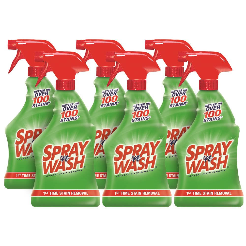 Spray N'Wash Pre-Treat Laundry Stain Remover Bottles, Clear, 1.37 Pound (Pack of 6), 132 fl oz