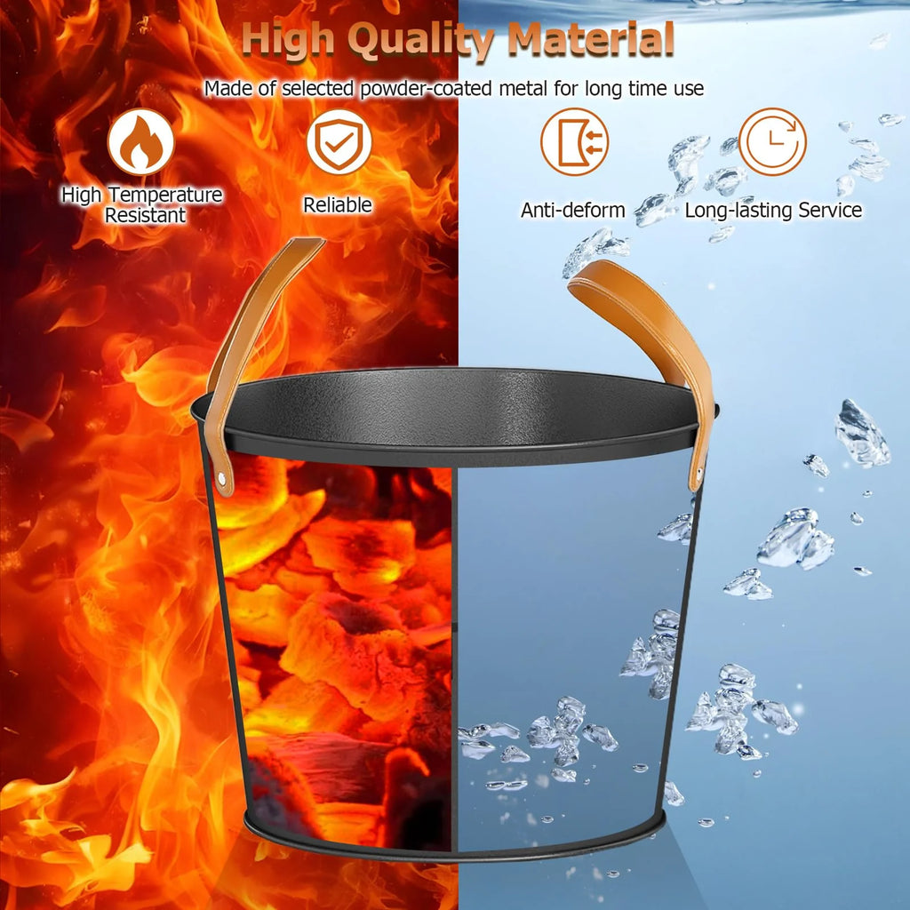 Tangkula Firewood Bucket Set of 2 with Reinforced Genuine Leather Handles