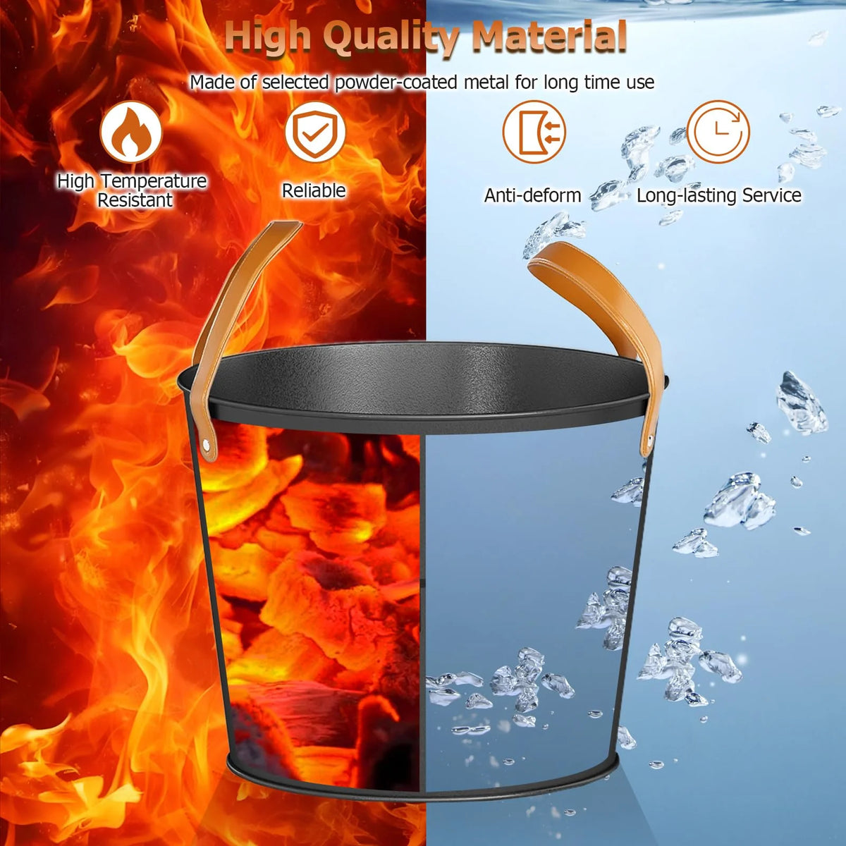 Tangkula Firewood Bucket Set of 2 with Reinforced Genuine Leather Handles