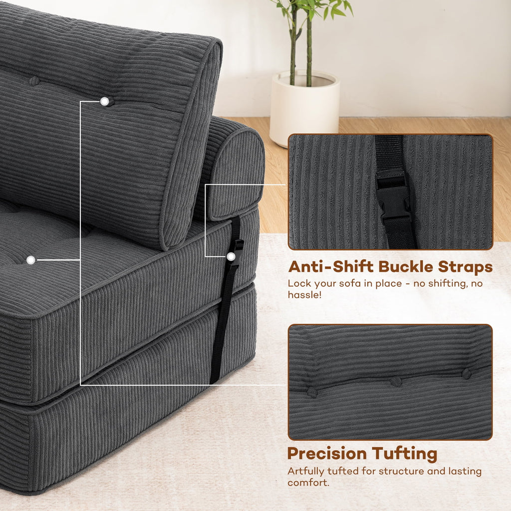 Hommpa Folding Sofa Bed Foldable Couch Bed Convertible Futon Chair with High Density Foam Filling with Pillow for Adult, Comfort Chair Bed for Living Room Bedroom, Gray, Single
