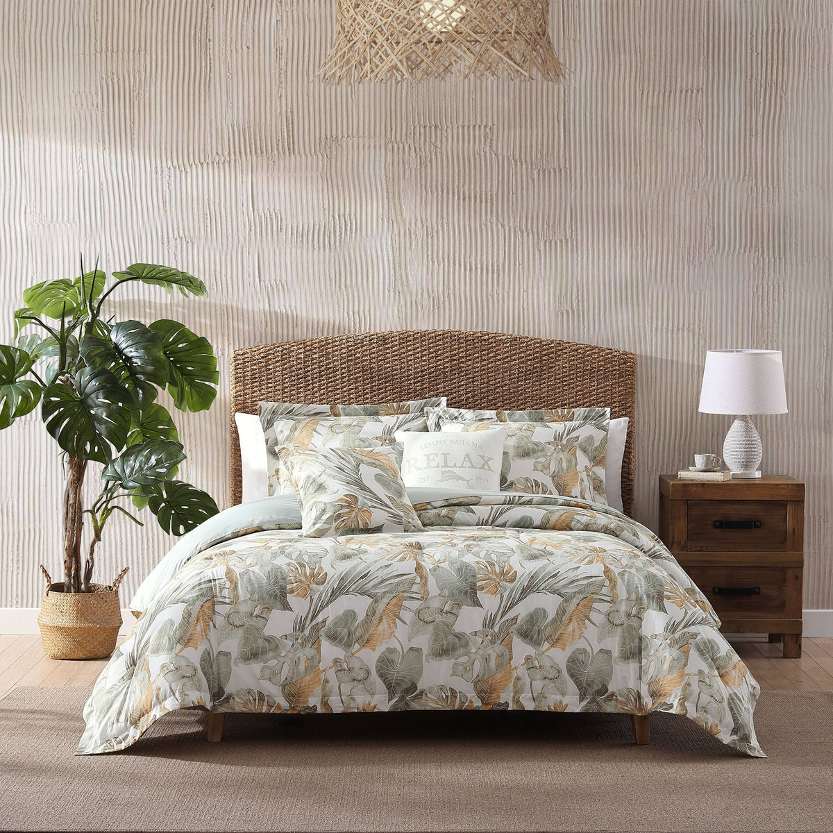 Tommy Bahama Raw Coast 3-Piece Green Cotton Queen Duvet Cover Set