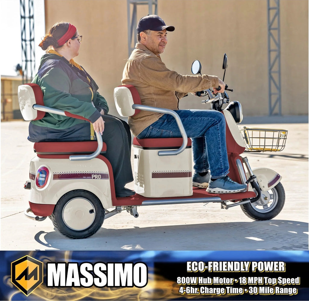 Massimo MGC E - Trike 3 - Wheel Electric Cart - 17 MPH, 2 - Seater Adult Scooter - Blue