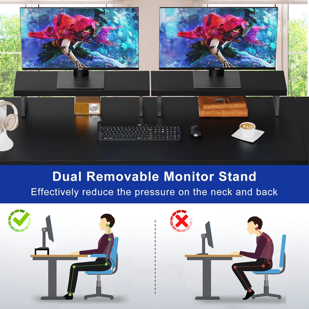 Lofka L Shaped Gaming Desk with Power Outlets, Computer Desk with Shelf and Drawers for Home /Office, Black