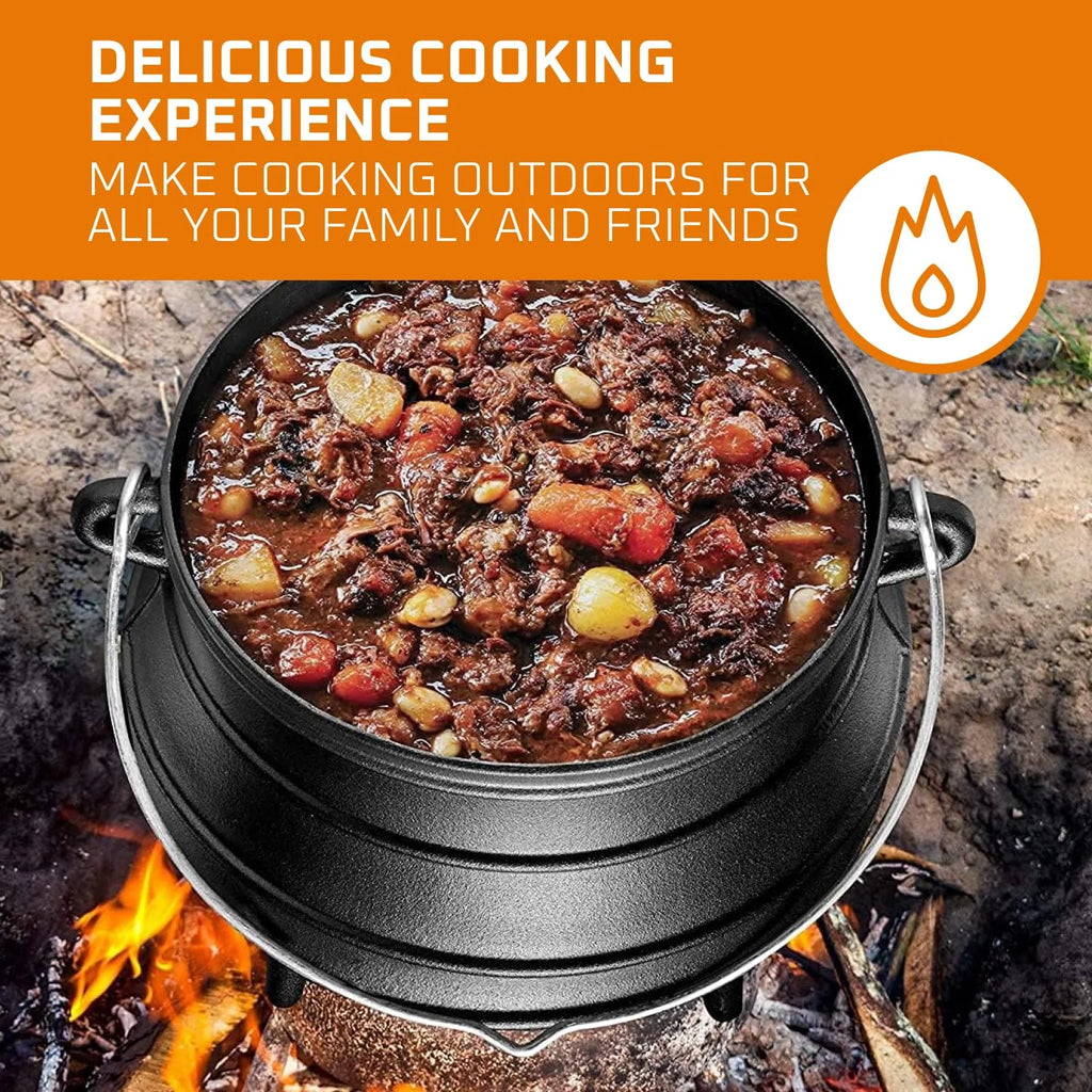 Bruntmor Pre - Seasoned Cast Iron Cauldron - Bruntmor African Potjie Pot with Lid - 3 Legs for Even Heat Distribution - Camping Dutch Oven Cookware for Over - the - Fire Cooking - 10 Quarts, X - Large