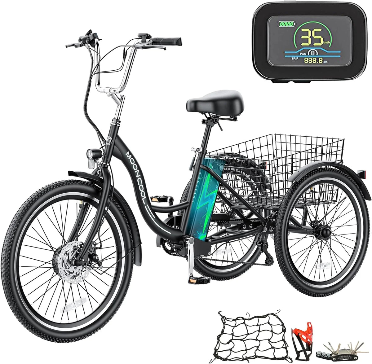 ABORON 24" 26" Electric Tricycles, 36V 10ah 350W Lithium Battery, 7 Speed E - Trike for Adults with Large Capacity Rear Basket & Adjustable Seat