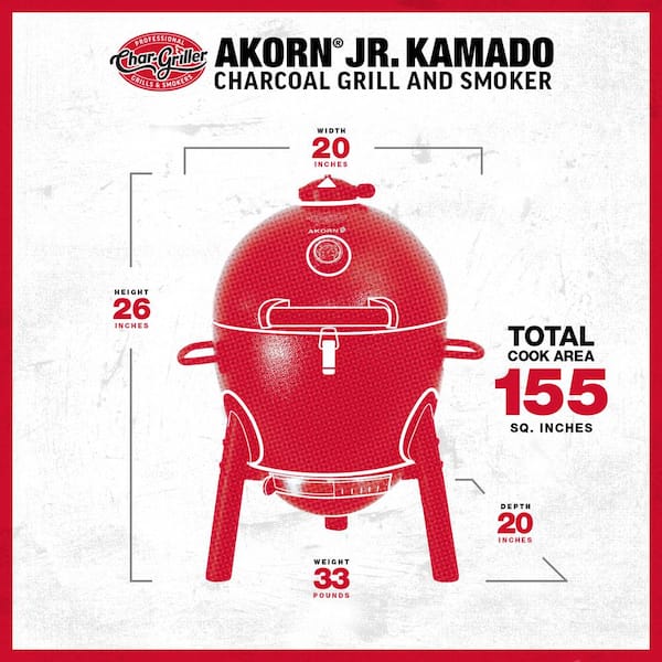 Akorn Jr. 14 In. Portable Kamado Charcoal Grill in Red