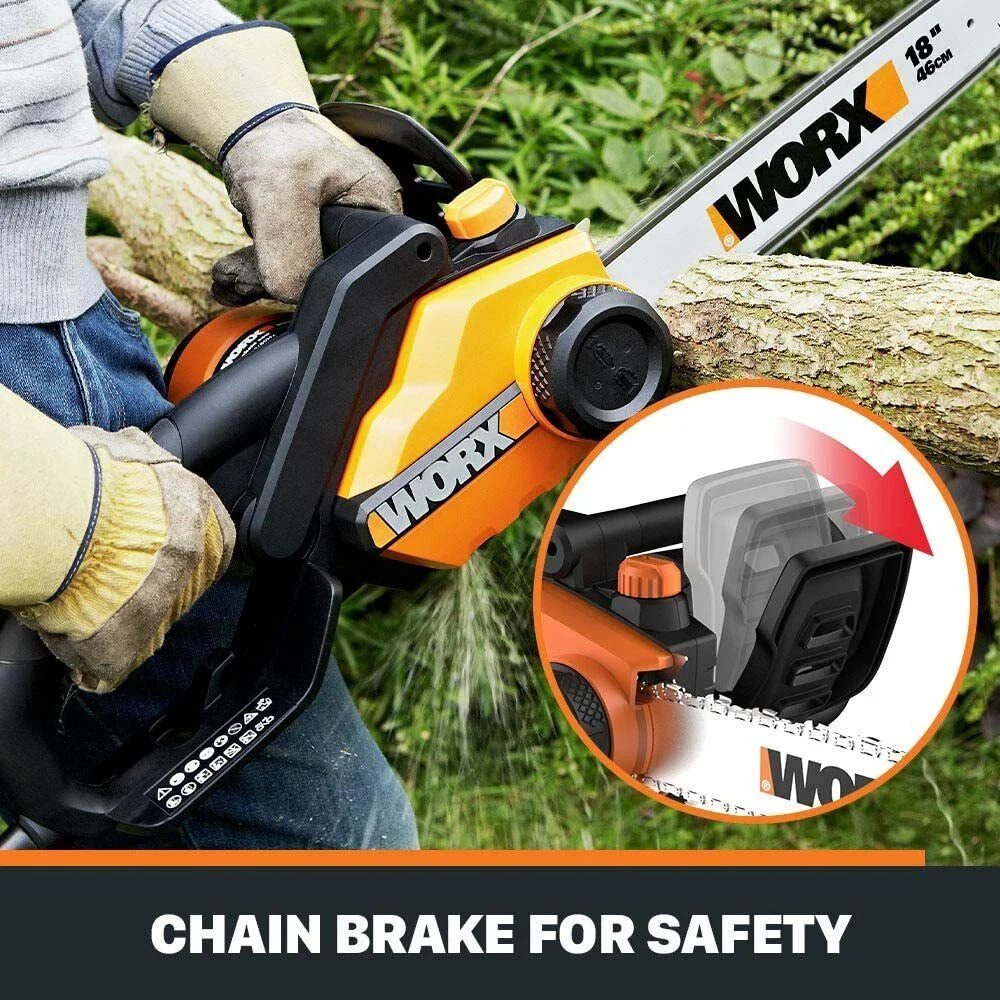 Worx WG304.2 18in 15 Amp Electric Chainsaw with Auto - Tension, Chain Brake
