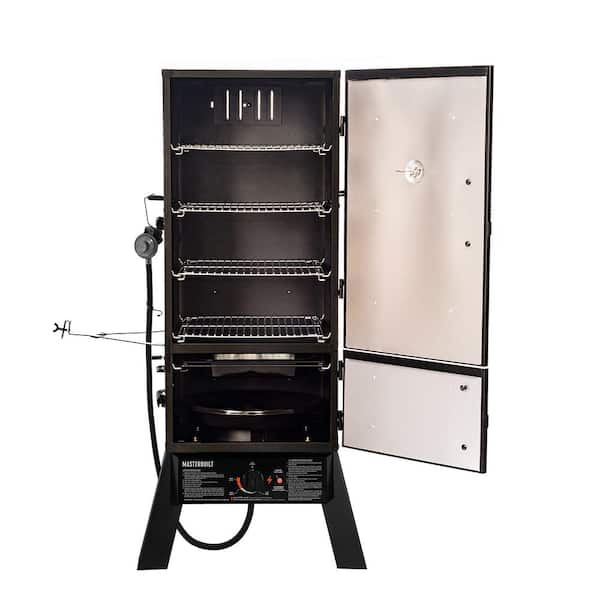 30 In. Dual Fuel Propane Gas and Charcoal Smoker in Black
