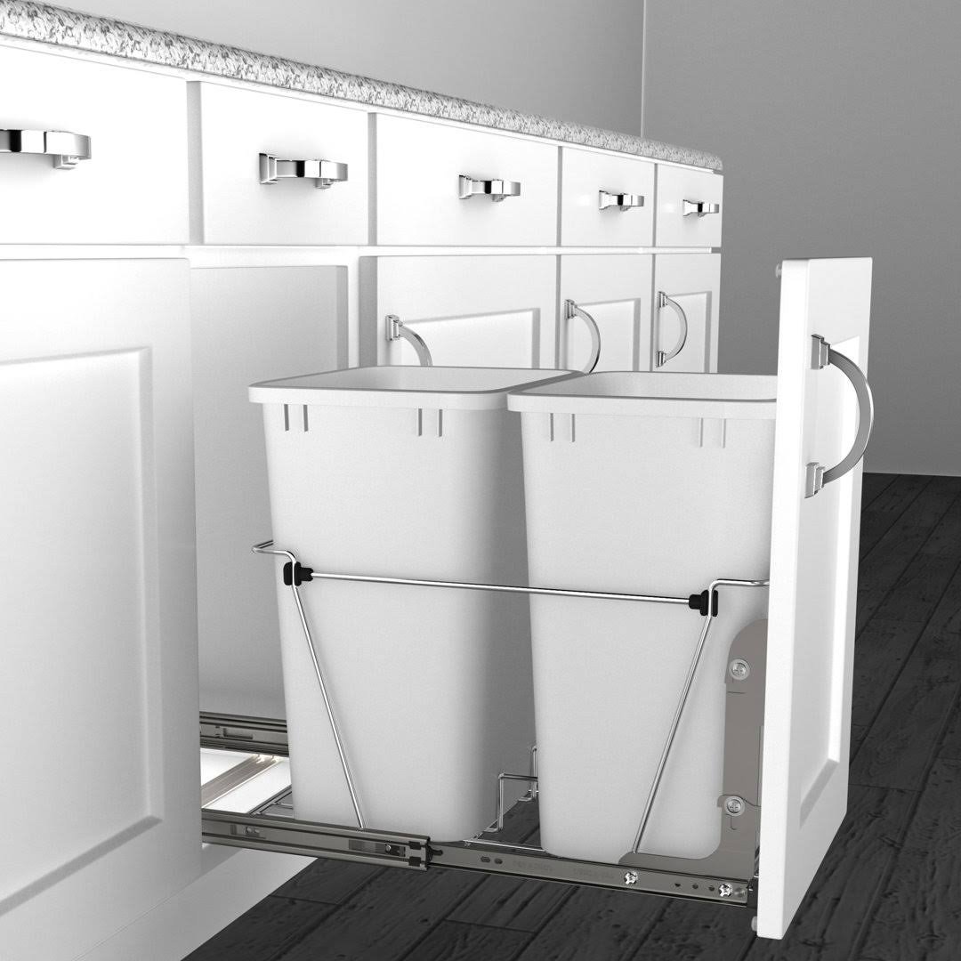 Rev-A-Shelf RV-18KD-11C S Double 35 Quart Pull Out Waste Containers, White