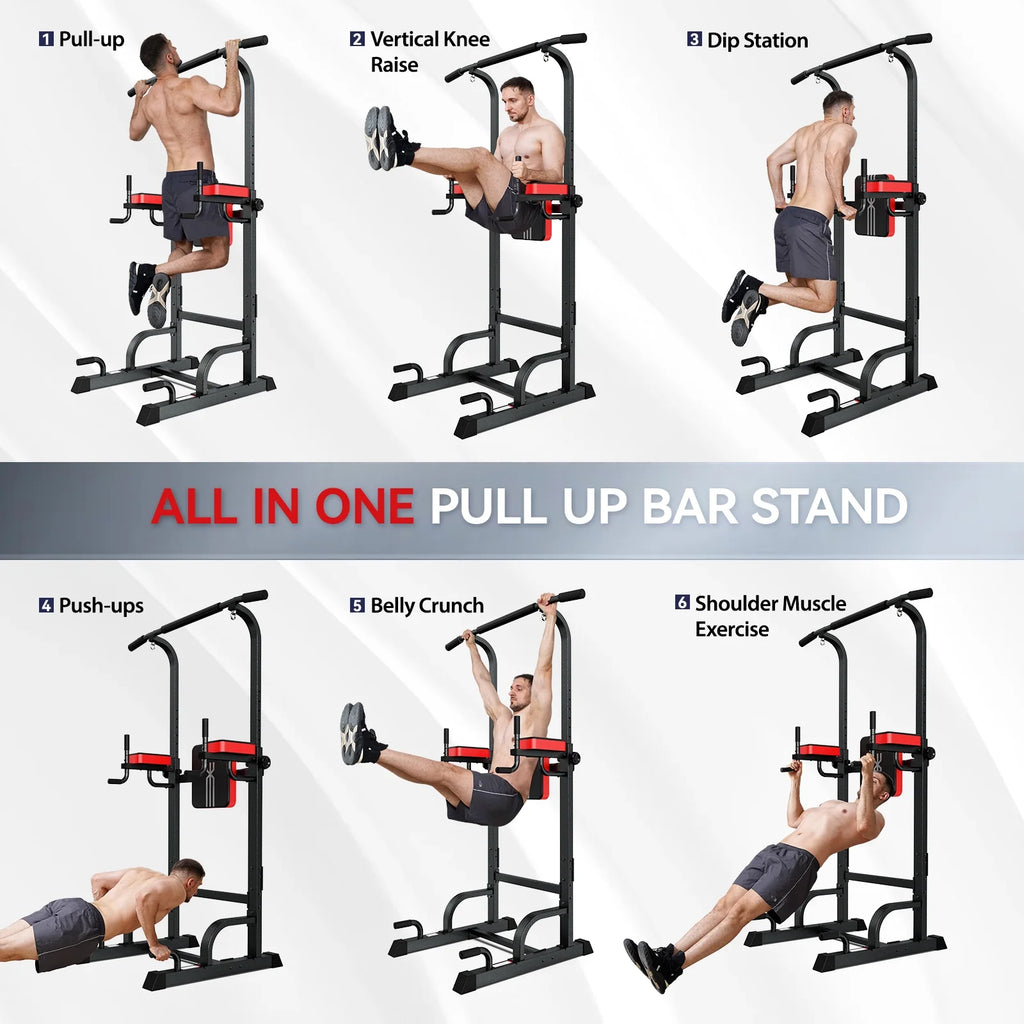 LNOW Multifunction Power Tower Pull up Bar Dip Station Power Rack with Adjustable Backrest for Home Gym Strength Training Workout Equipment Max Weight 480 lb