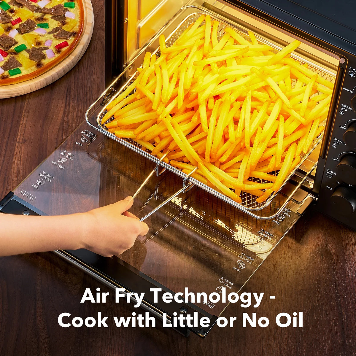 34 QT Super - Large Air Fryer, Oil - Less Air Fryer Toaster Oven Combo with Pizza, Warm, Broil, Toast, Bake, Air Fry, 5 Functions - Black