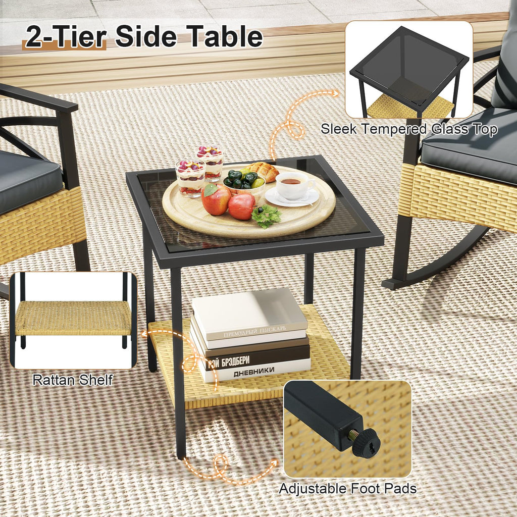 Tangkula 3 Pieces Outdoor Rocking Chairs Set for Garden