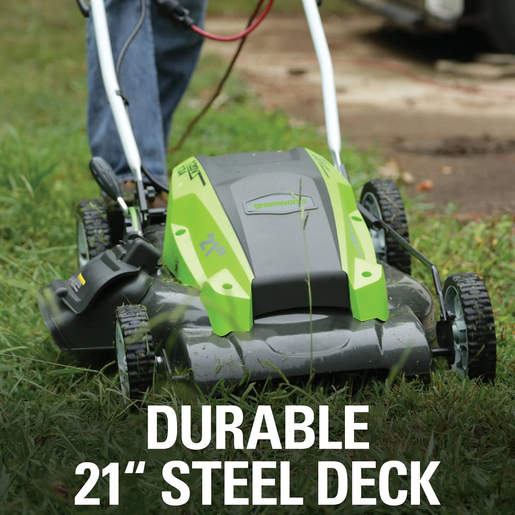 Greenworks 13 Amp 21 - Inch Corded Electric Walk - Behind Push Lawn Mower, 25112