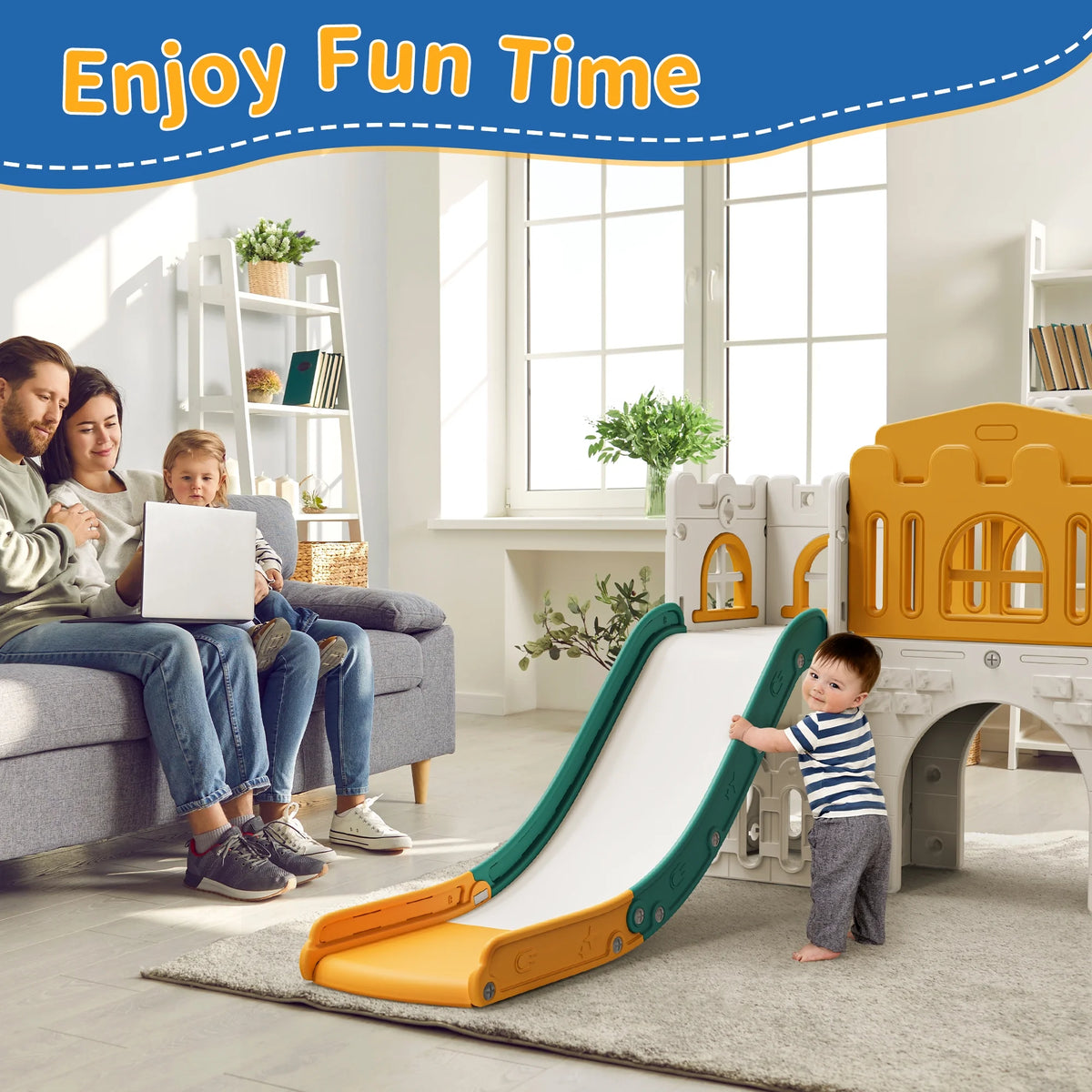 WFUN 9 in 1 Toddler Slide Playset for Kids Indoor/Outdoor for Toddlers Age 1+, Blue & Gray