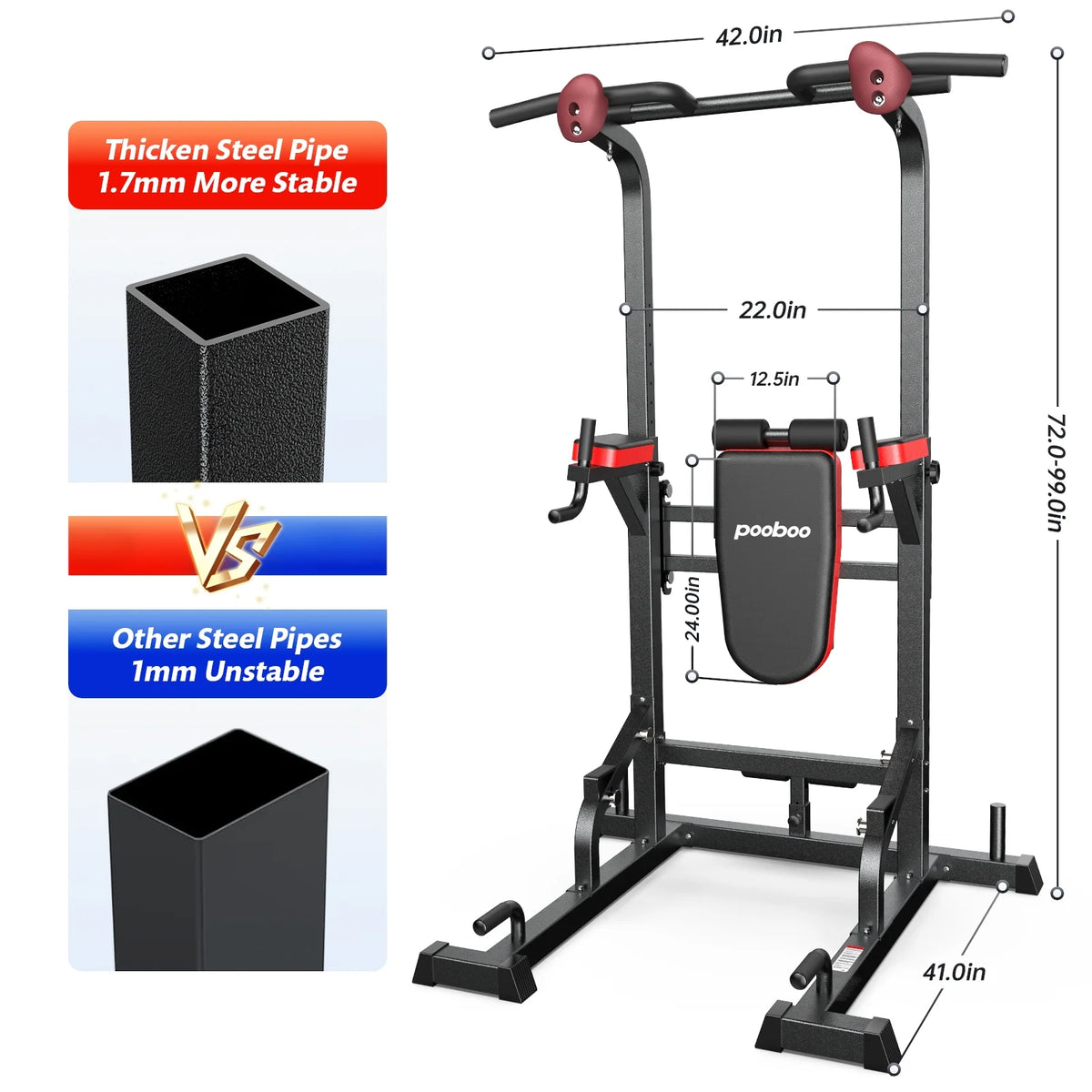 LNOW Multifunction Power Tower Pull up Bar Dip Station Power Rack with Adjustable Backrest for Home Gym Strength Training Workout Equipment Max Weight 480 lb
