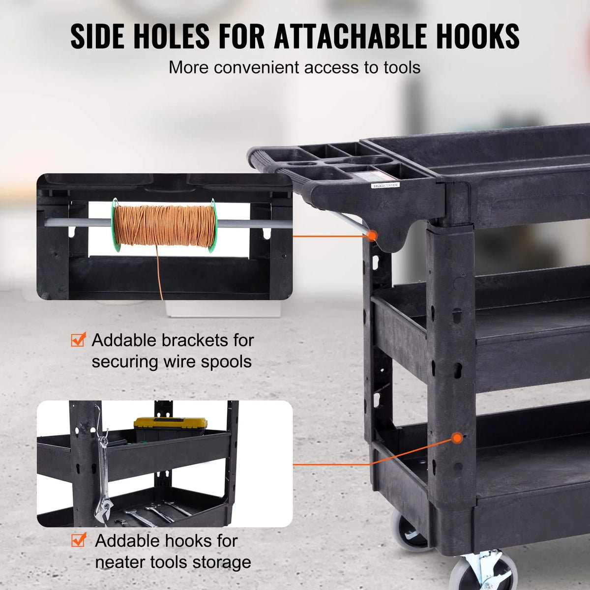 VEVOR 3 Shelf 550LBS Heavy Duty Plastic Rolling Utility Cart