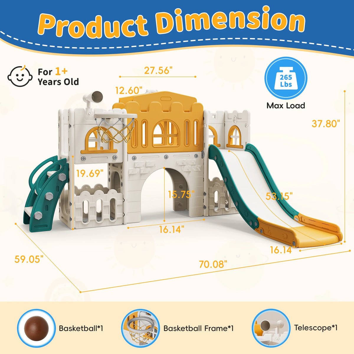 WFUN 9 in 1 Toddler Slide Playset for Kids Indoor/Outdoor for Toddlers Age 1+, Blue & Gray