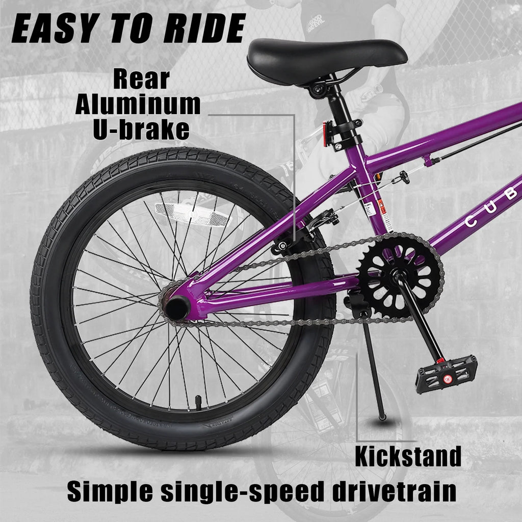 Cubsala 20 in Kids BMX Bike Freestylefor Age 6 - 14 Years Old Boys Girls with 4 Pegs, Black with Red Tires
