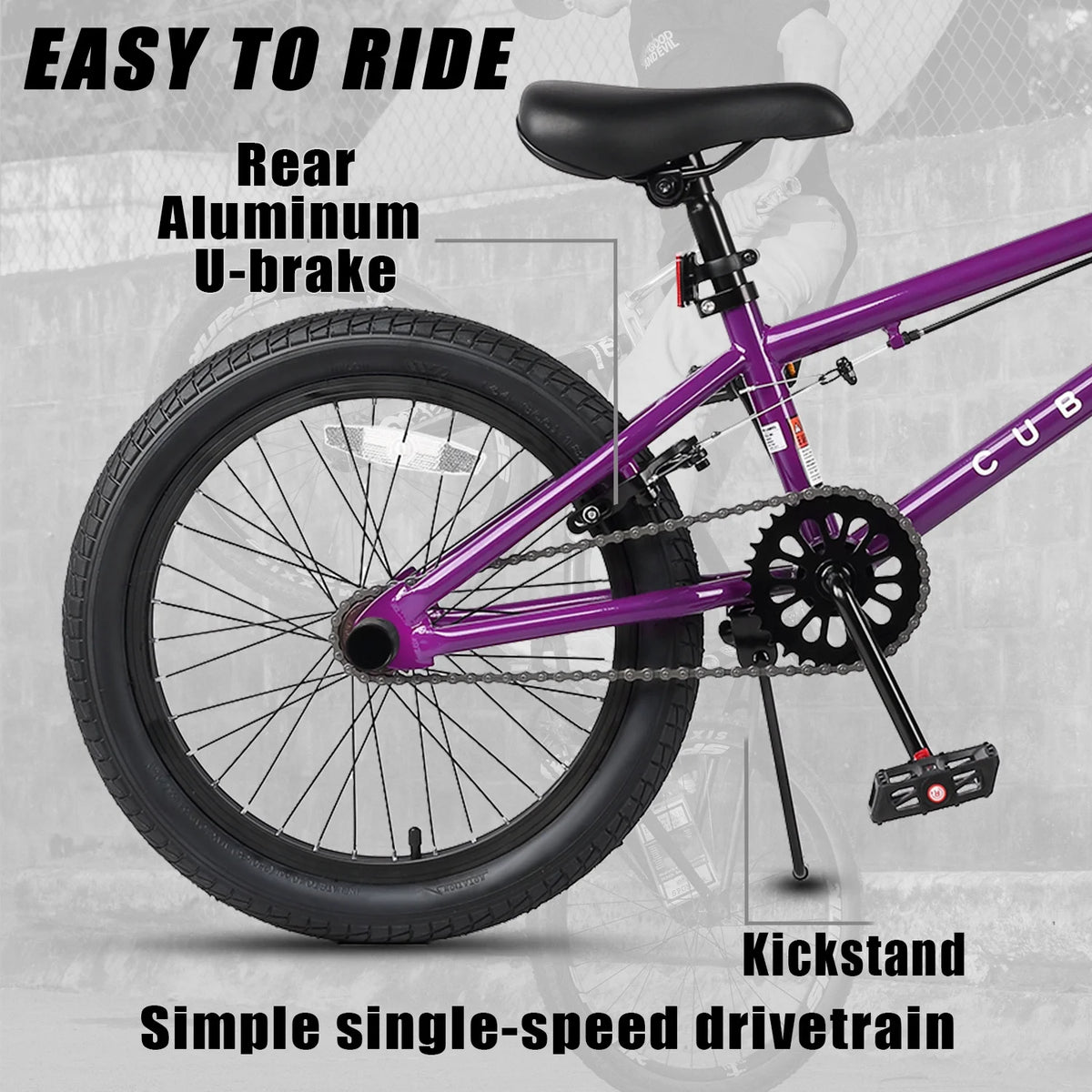 Cubsala 20 in Kids BMX Bike Freestylefor Age 6 - 14 Years Old Boys Girls with 4 Pegs, Black with Red Tires