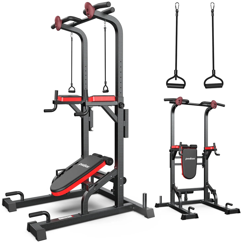 LNOW Multifunction Power Tower Pull up Bar Dip Station Power Rack with Adjustable Backrest for Home Gym Strength Training Workout Equipment Max Weight 480 lb