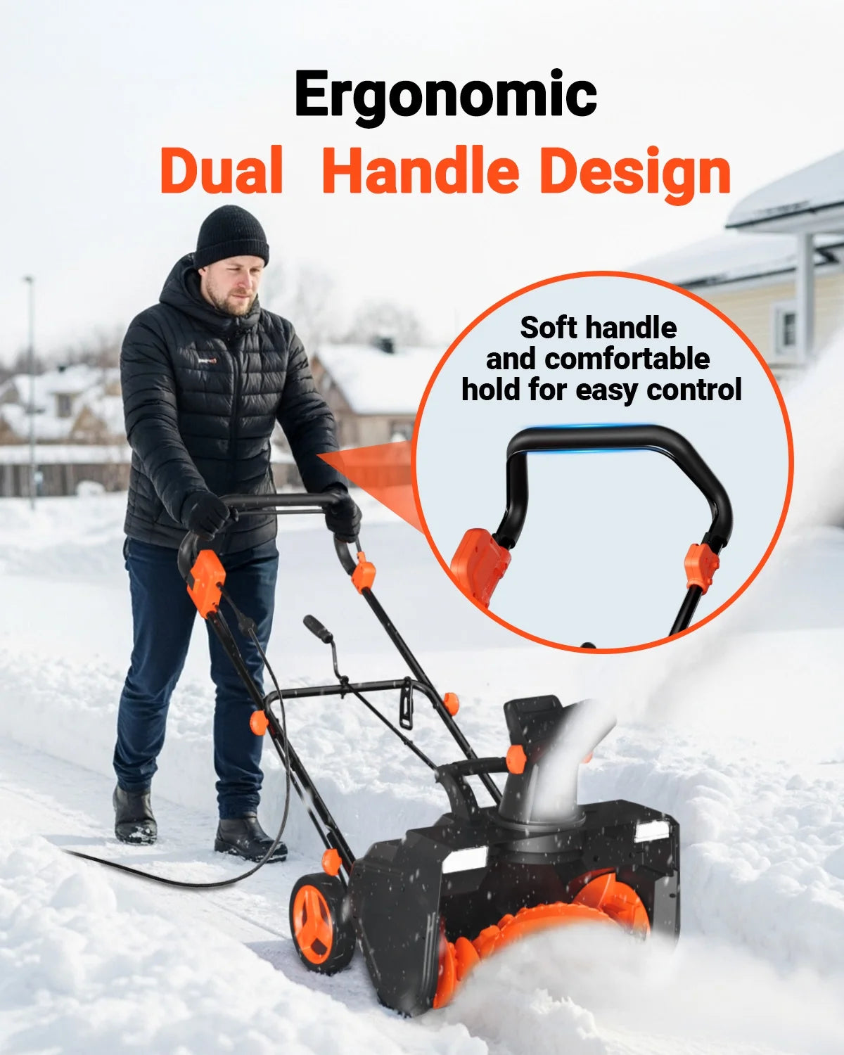 VOLTASK 15 Amp Electric Snow Blower, 23 in Corded Snow Blower with 180 - Degree Directional Chute