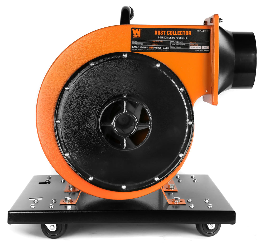 WEN 7.4 - Amp Rolling Dust Collector with Induction Motor, 15 - Gallon Bag and Optional Wall Mount