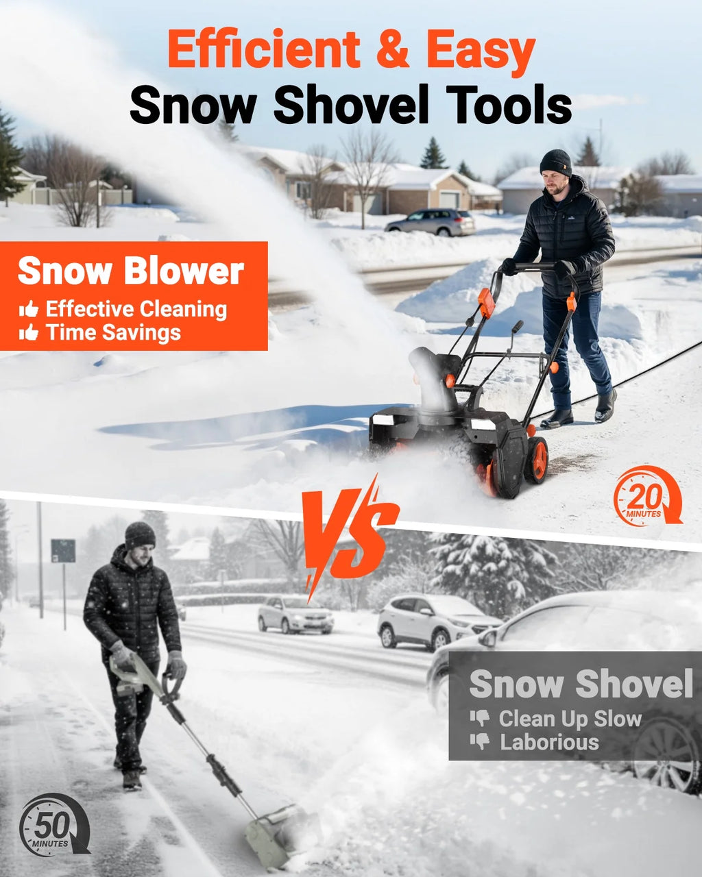 VOLTASK 15 Amp Electric Snow Blower, 23 in Corded Snow Blower with 180 - Degree Directional Chute