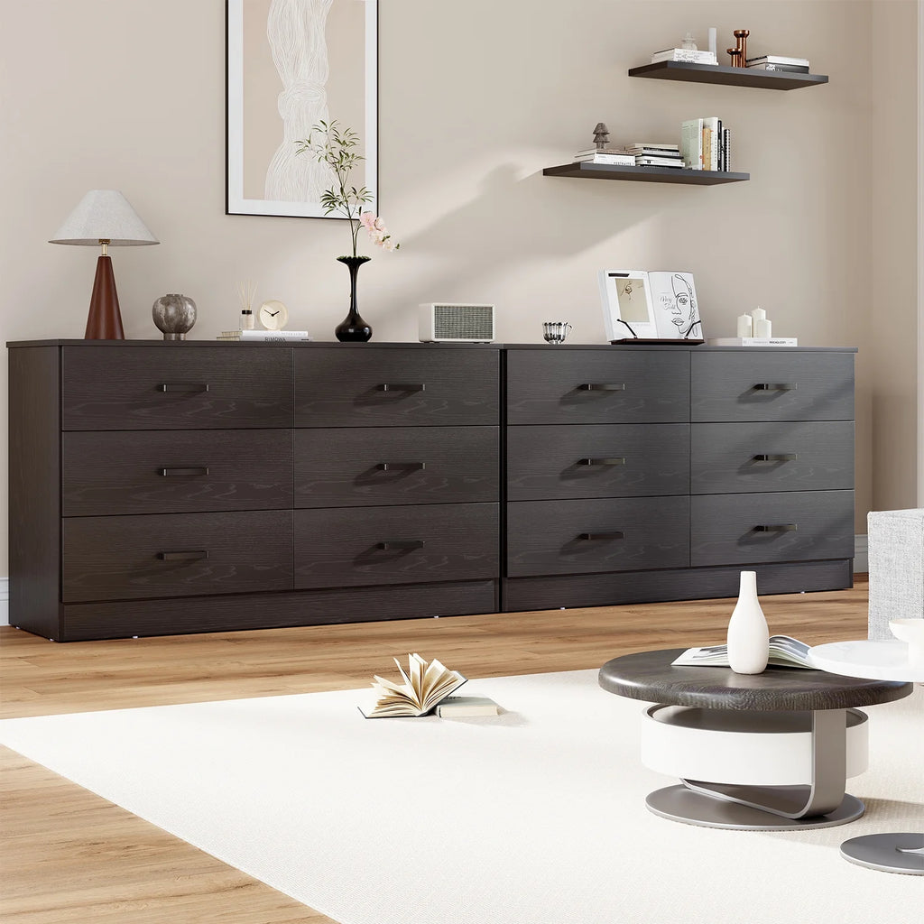 Winkalon 6 Drawer White Double Dresser, Wood Storage Cabinet with Easy Pull Out Handles for Living Room, Chest of Drawers for Bedroom