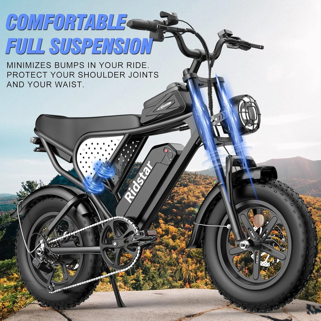 Ridstar Electric Biycle for Adults, 1200W 32MPH, 48V 20AH Electric Dirt Bike, 20" Fat Tire 7 Speed Mountain Bike UL2849