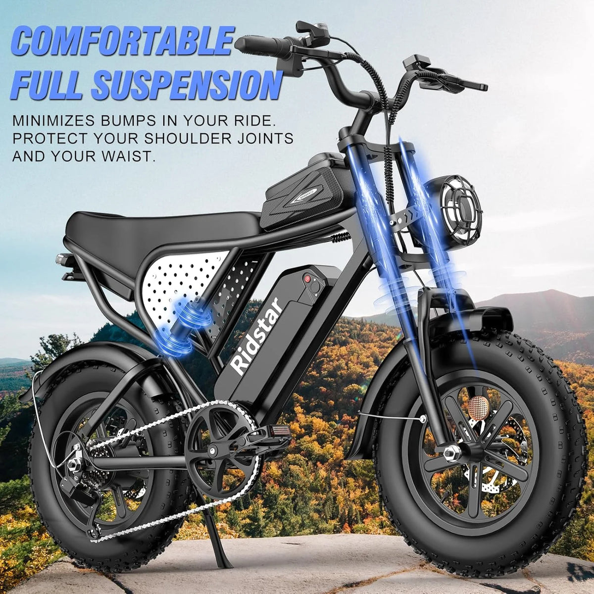 Ridstar Electric Biycle for Adults, 1200W 32MPH, 48V 20AH Electric Dirt Bike, 20" Fat Tire 7 Speed Mountain Bike UL2849