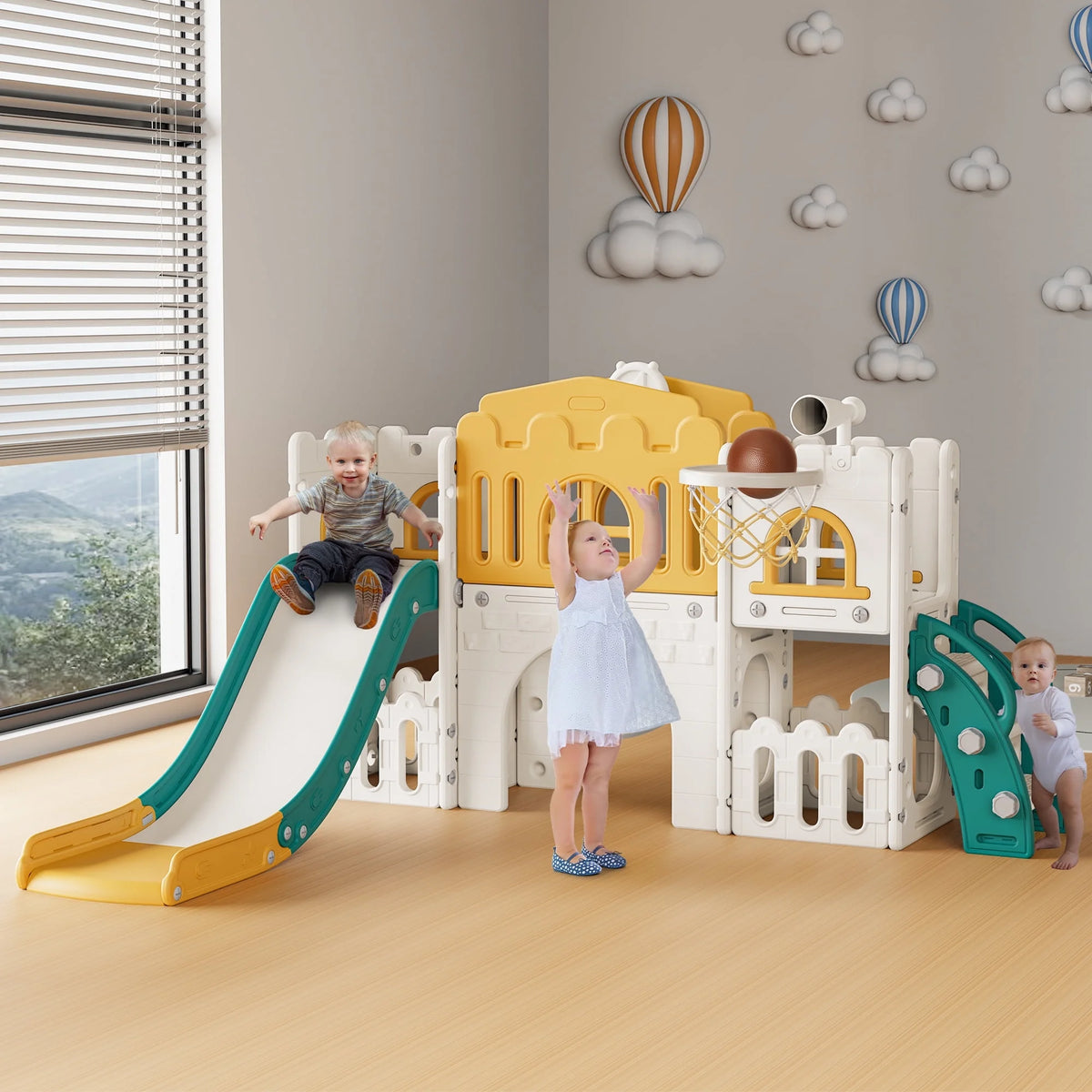 WFUN 9 in 1 Toddler Slide Playset for Kids Indoor/Outdoor for Toddlers Age 1+, Blue & Gray