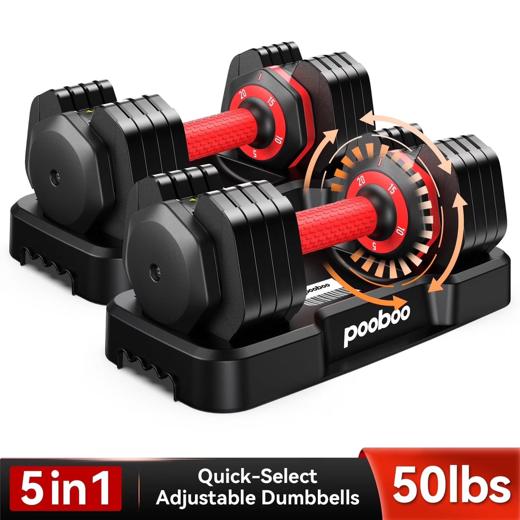 (1 Pair) LNOW 50 lb Quick Select Adjustable Dumbbells for Home Gym 5 in 1 Free Weights 5/10/15/20/25 lb/50 lb Dumbbell with Anti - Slip Handle, Suitable for Home Gym Exercise Equipment