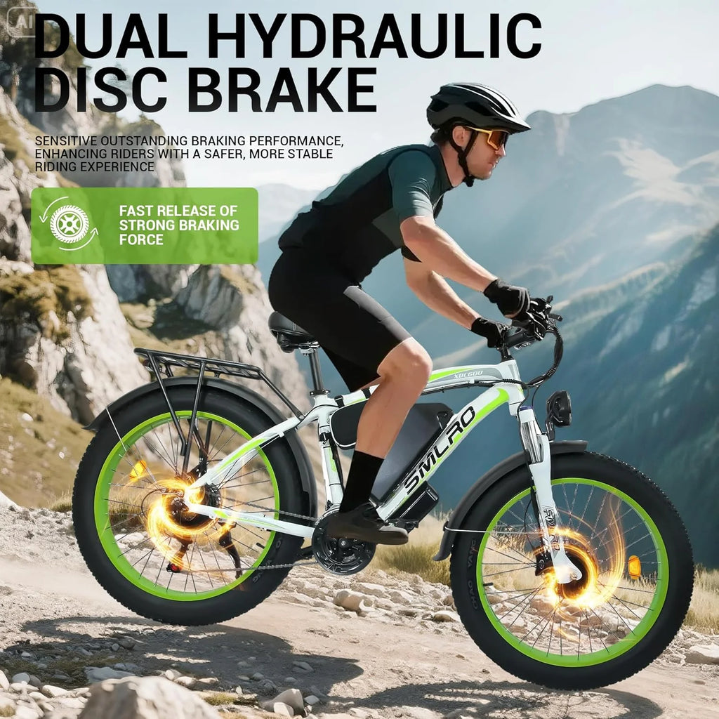 3000W Peak Dual Motor Ebike, 52V 30AH Battery Electric Bike for Adults, 7 - Speed 40MPH AWD Ebike Mountain Snow E - Bike with 26" x 4.0 Fat Tire MTB Hydraulic Disc Brake for Off - Road Snow