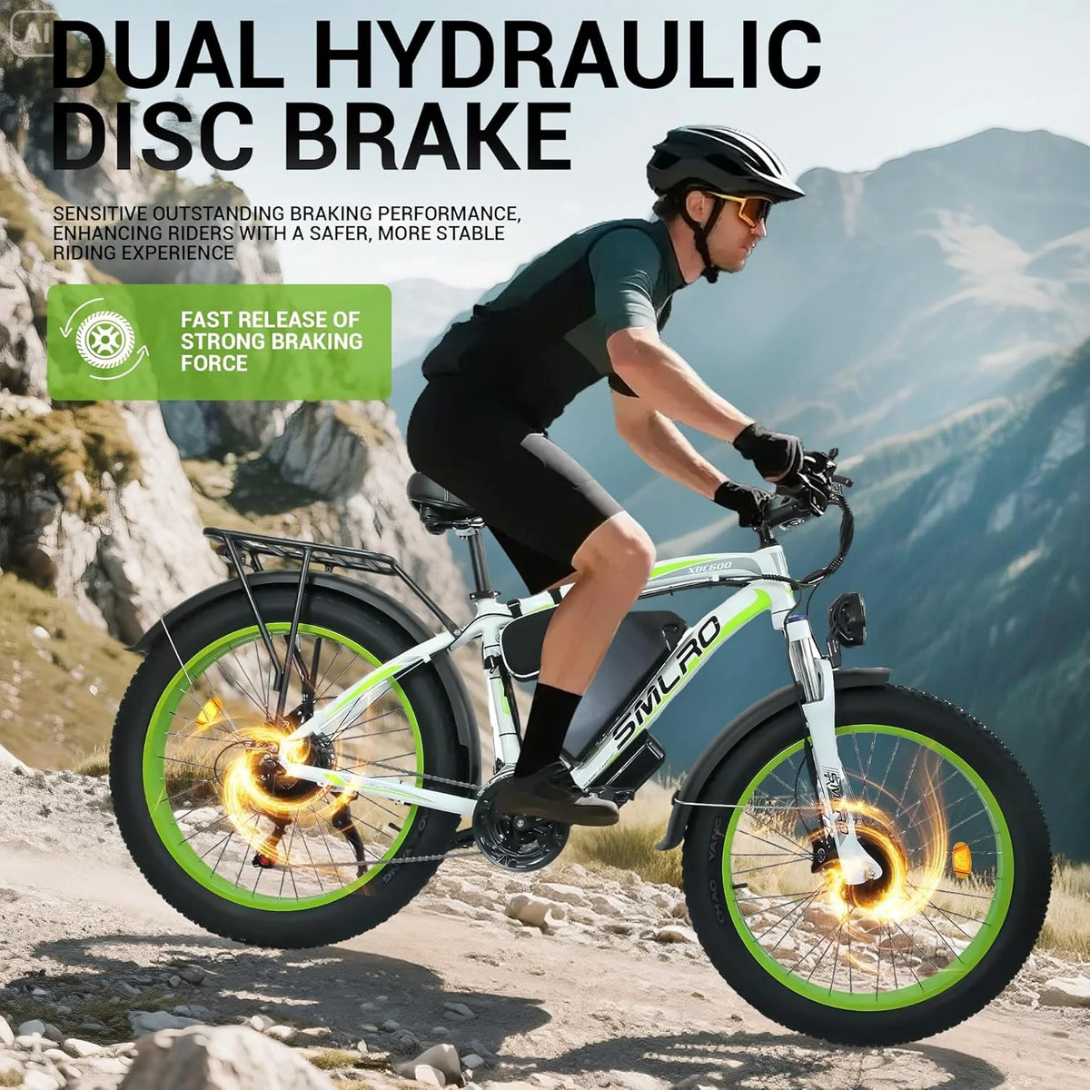 3000W Peak Dual Motor Ebike, 52V 30AH Battery Electric Bike for Adults, 7 - Speed 40MPH AWD Ebike Mountain Snow E - Bike with 26" x 4.0 Fat Tire MTB Hydraulic Disc Brake for Off - Road Snow
