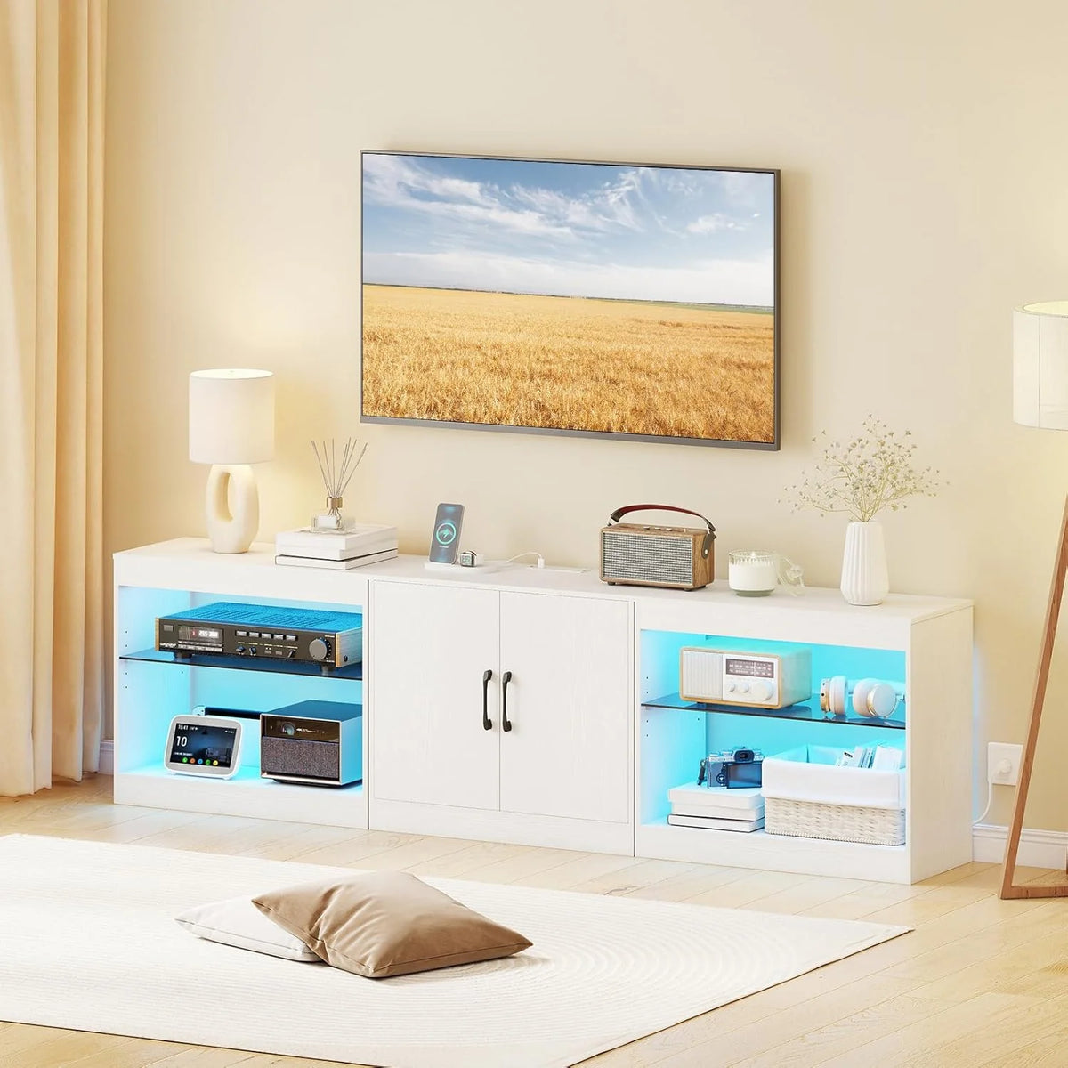 Tangkula TV Stand for TVs up to 85 Inches LED Entertainment Center with Power Outlets