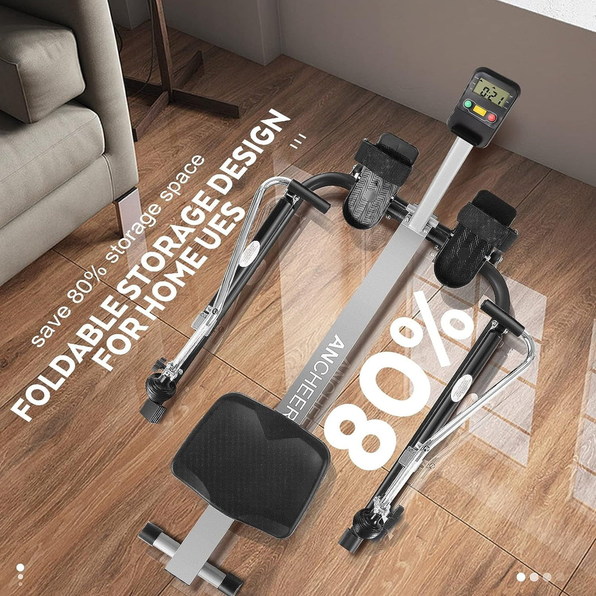 290 lb Rowing Machine, Hydraulic Machine Rower with 12 Level Adjustable Resistance and LCD Monitor, Exercise Equipment for Home Fitness Full Body Workout Cardio Training