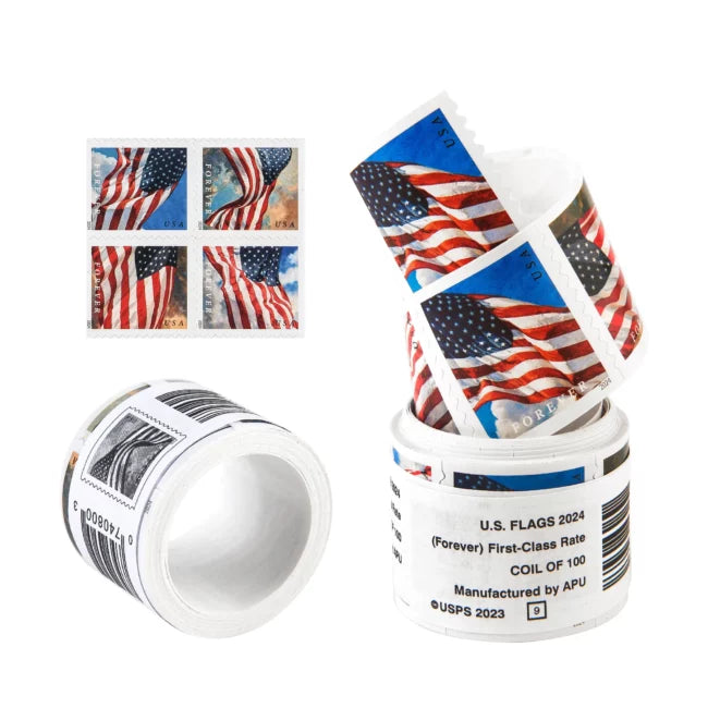 2024 U.S. Flag Forever Stamps - 100 Pcs Coil Roll (Self-Adhesive)