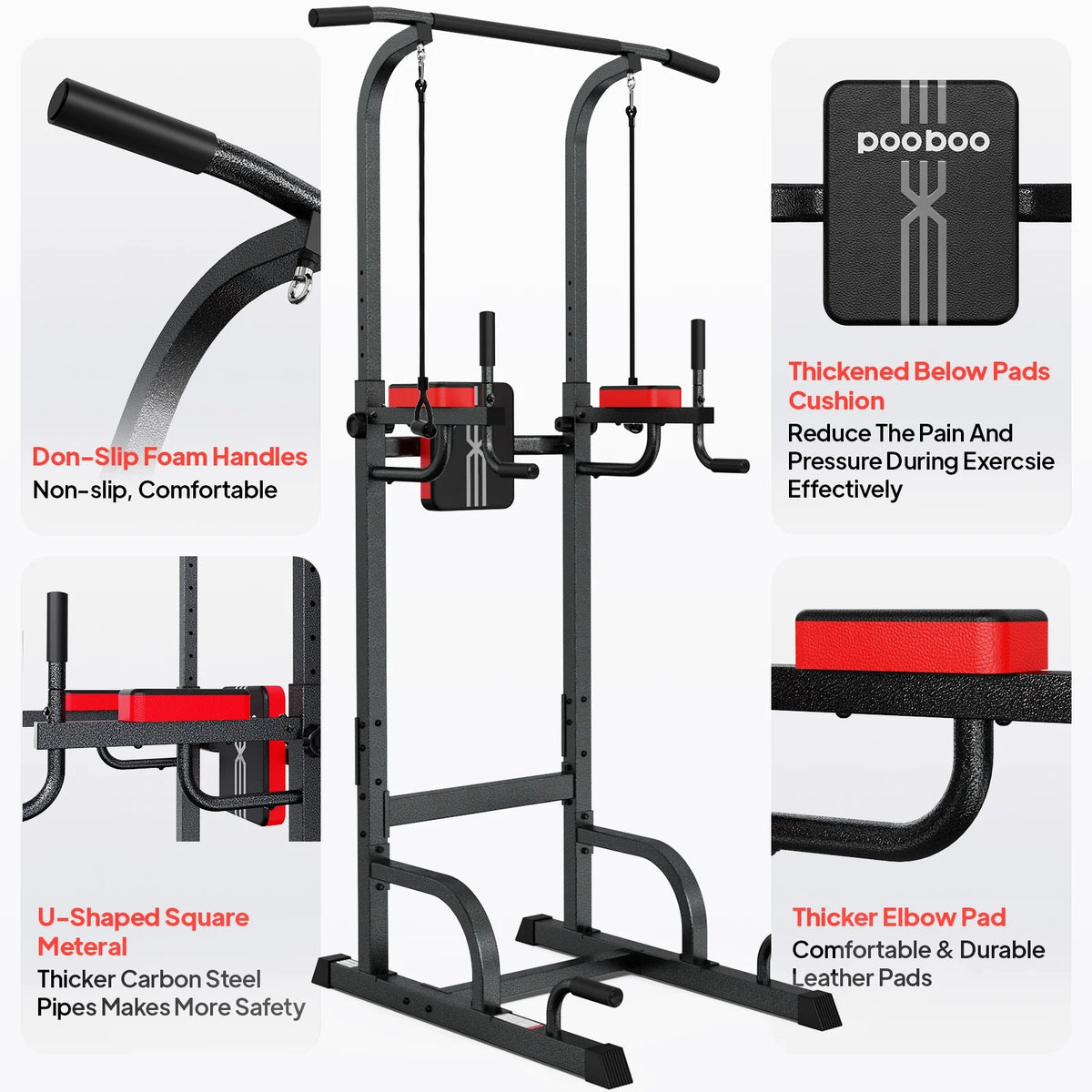 LNOW Multifunction Power Tower Pull up Bar Dip Station Power Rack with Adjustable Backrest for Home Gym Strength Training Workout Equipment Max Weight 480 lb
