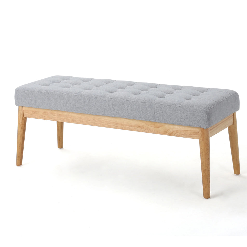 44.75" Mid - Century Tufted Bench - Solid Birch Legs - Plush Polyester Blend - 17" Height, 19.62 lb