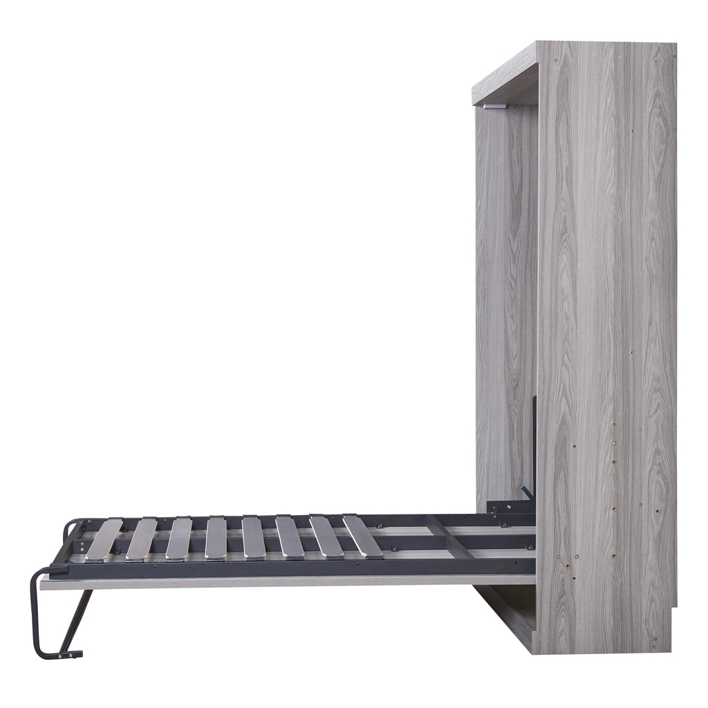 Euroco Pine Wood Twin Size Murphy Bed, Convertible Wall Bed Into A Cabinet, Gray