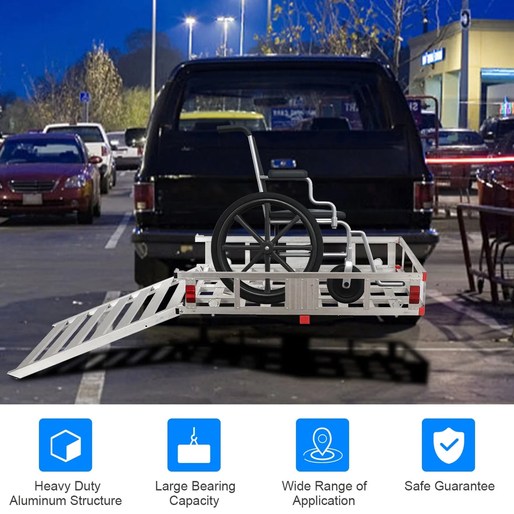 Costway 50'' x 29.5'' Aluminum Cargo Carrier with Ramp Hitch - Mounted Mobility Carrier Hauler